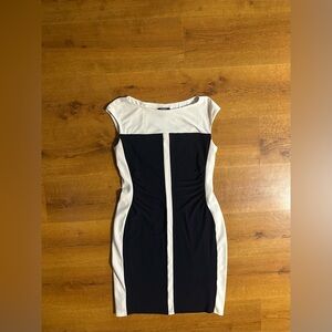 Chaps Dark Navy and White Sleeves Cocktail Dress